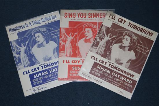 A large collection of Susan Hayward posters, lobby cards, magazines, songsheets, etc.